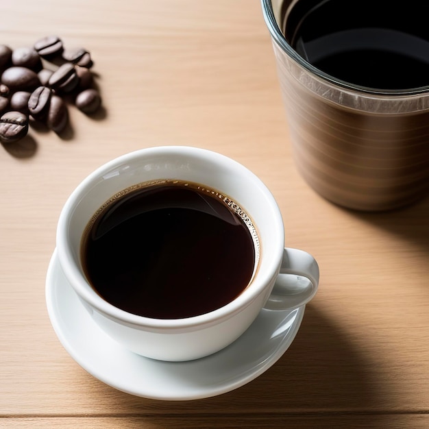 Taça de café e grãos