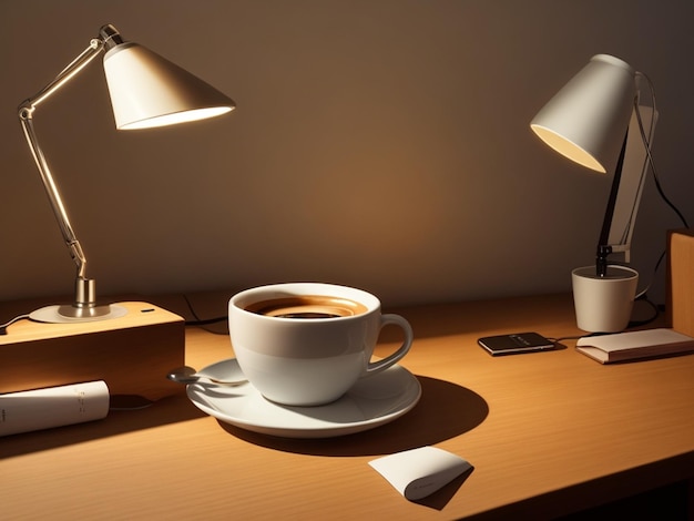 Taça de café na mesa do escritório