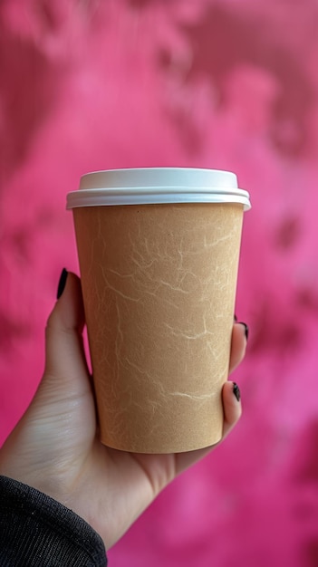 Taça de café ou chá com fundo rosa modelo em branco