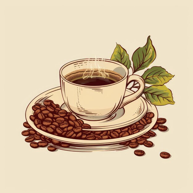 Foto taça de café quadro vintage doodle esboço com uma xícara de café desenhado à mão bebida ilustração generativa ai