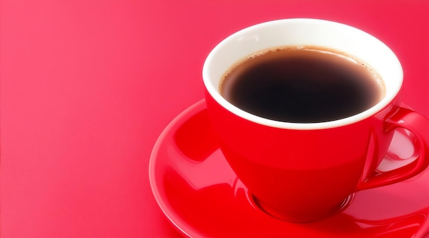 Foto taça de café quente em fundo vermelho por generative ai