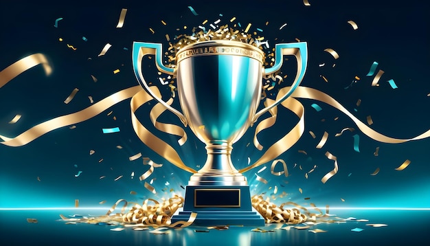 taça de campeonato ou troféu de vencedor em celebração confeti 2