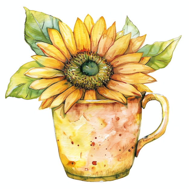 Taça de chá com aquarela