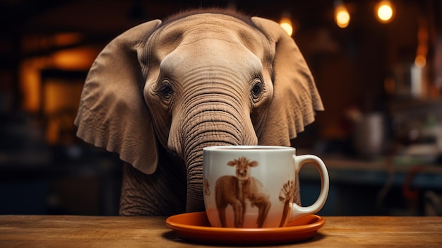 Taça de elefante com café quente