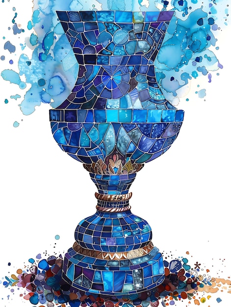 Taça de Elias com textura de azulejos de mosaico de cerâmica rachada Ilustração de decoração de fundo de tendência