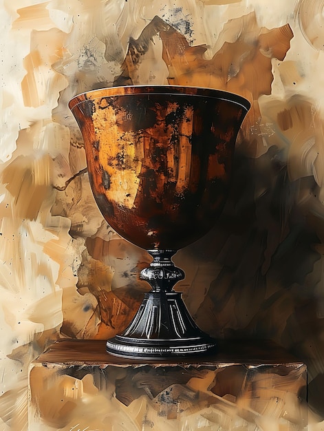 Taça de Elias com textura de metal martelado Ilustração de colagem metálica Decoração de fundo em tendência