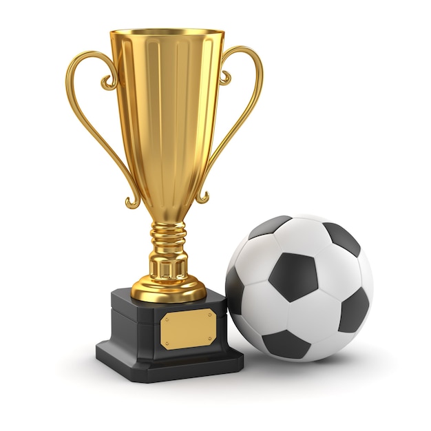 Taça de ouro e bola de futebol