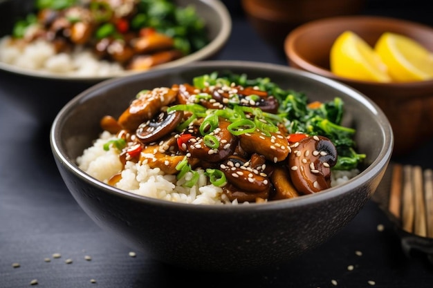 Taça de Teriyaki de cogumelos de soja Miso