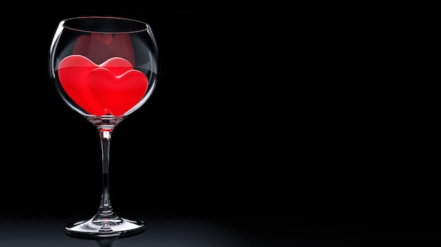 Taça de Vinho com Corações Vermelhos no Dia dos Namorados
