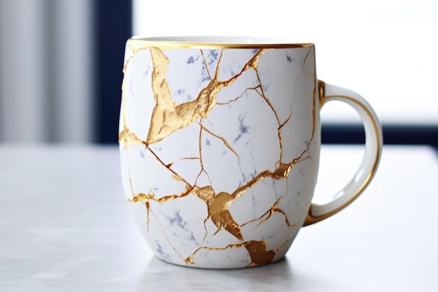 Taça picada com técnica de reparo de kintsugi de ouro criada com AI generativa