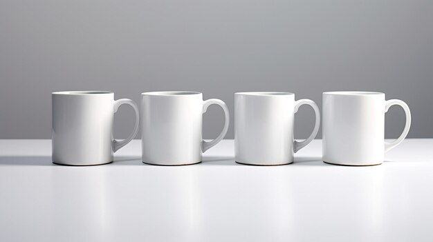Taças de cerâmica branca Grupo de copos de café vazios Taça branca para serviço de chá ou café em IA gerativa