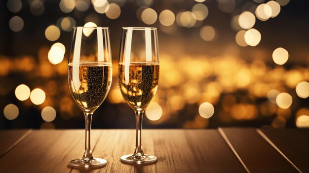 Taças de champanhe em uma festa de Ano Novo