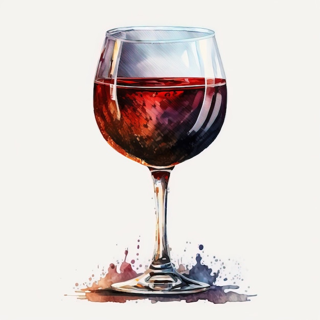 Taças de vinho em aquarela isoladas em branco Generative AI editadas no Photoshop