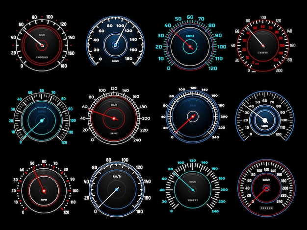 Foto tachometer-indikatoren für das armaturenbrett, vektorset