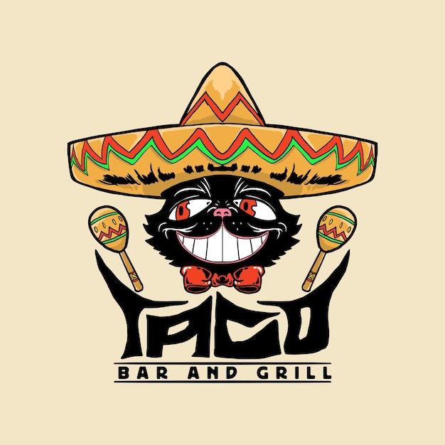 Foto taco cats bar y logotipo de la parrilla