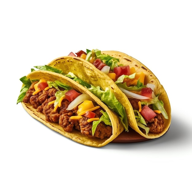 Taco com carne temperada e legumes frescos