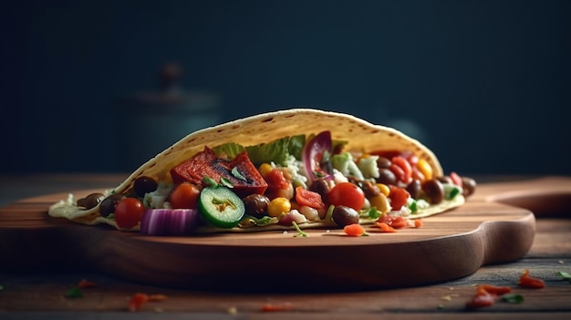 Taco com legumes mistos, feijão, imagem gerada por ia