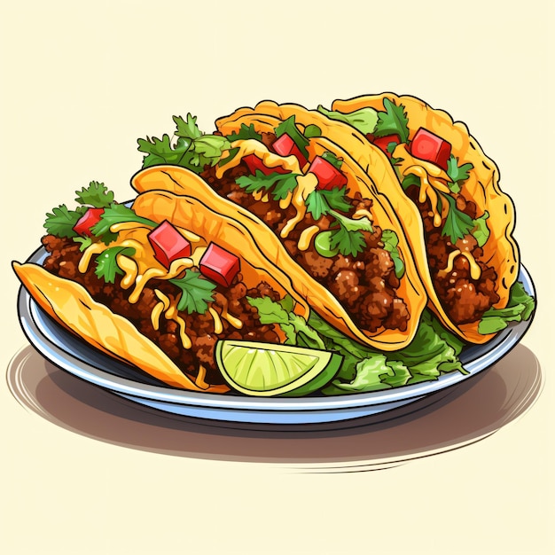 Taco de carne de vaca com ilustração de comida de salada