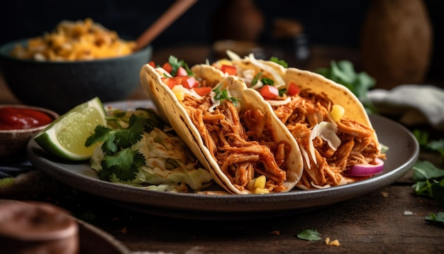 Taco de carne grelhada com guacamole e cilantro gerado por IA