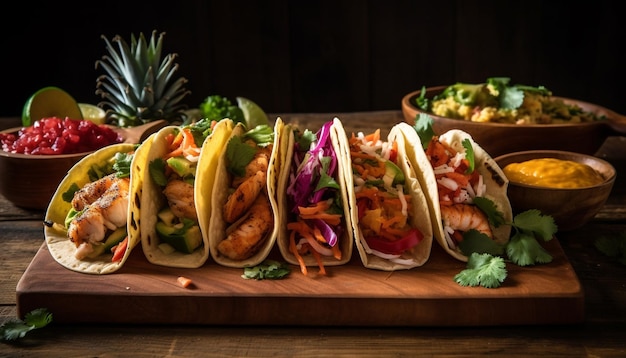 Taco de carne grelhada com tomate guacamole e frescor de coentro gerado por IA