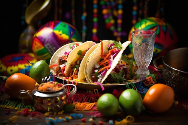 Taco Fiesta con coloridas maracas y sombrero