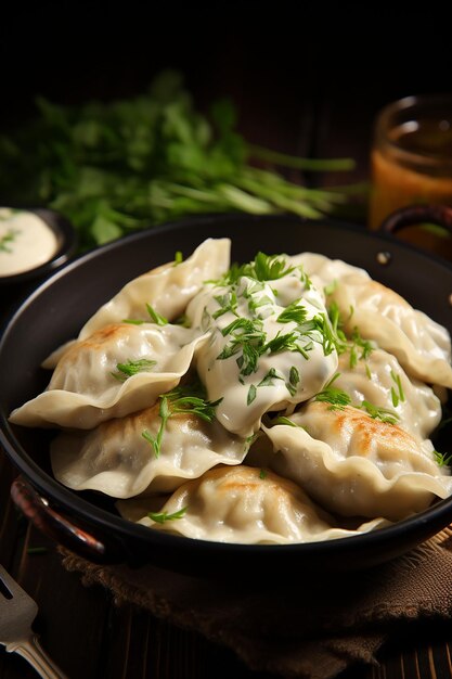 Taco gourmet Pierogi en plato con cilantro fresco y carne de res generado por ai