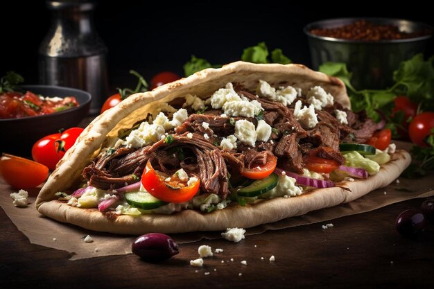 Foto taco griego de carne de res