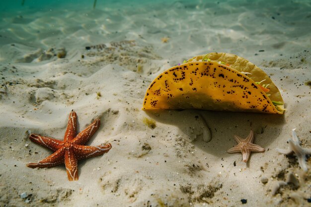 Taco halb vergraben in sandigem Meeresboden Stern in der Nähe