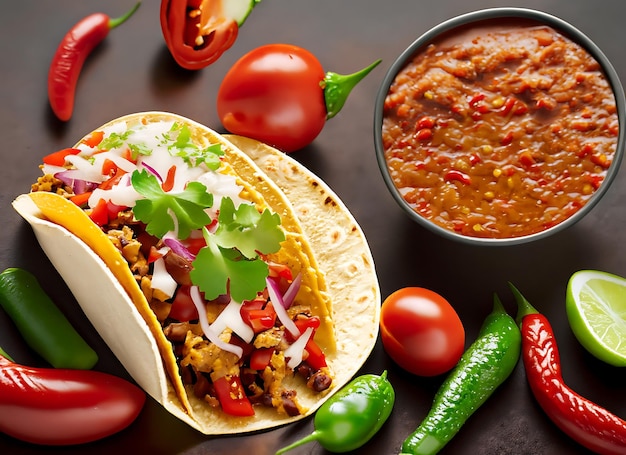 Taco, mexikanische Tomaten, Mahlzeit, Soße, Chili, Gemüse, Pfeffer, frisch.