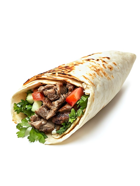 un taco que tiene carne, verduras y carne en él