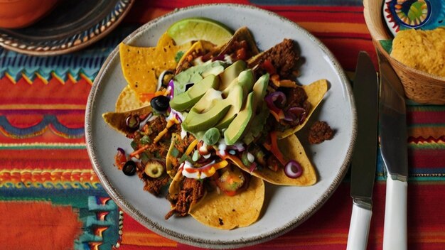 Foto taco tangle nachos tecendo a tapeçaria da culinária mexicana