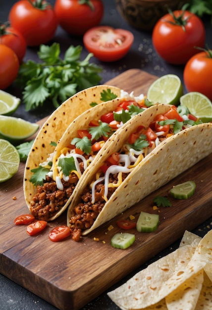 Un taco vibrante lleno de ingredientes mexicanos frescos estalla de color y sabor