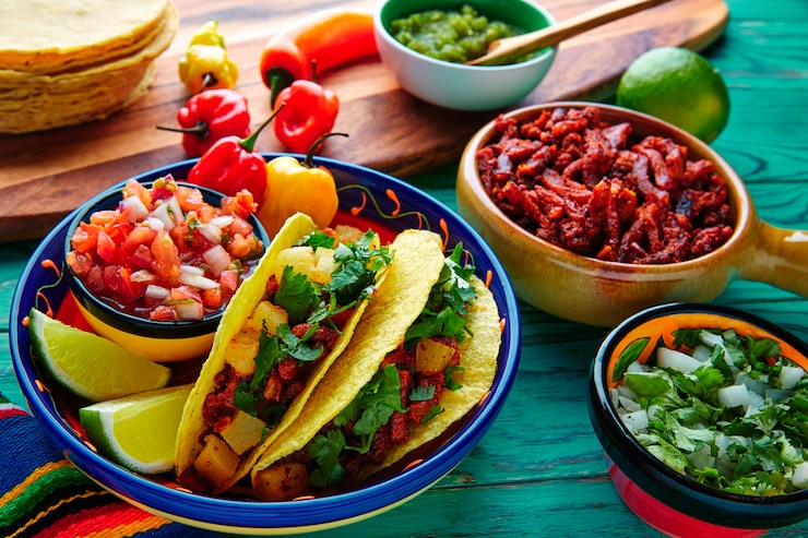 Foto tacos al pastor mexicano com abacaxi coentro
