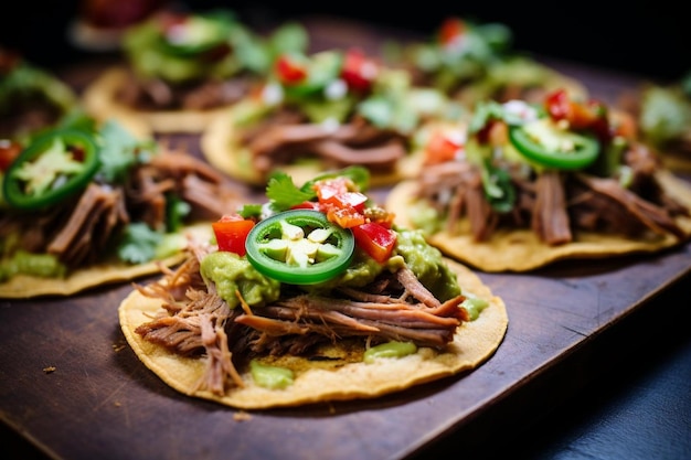 Tacos Barbacoa de carne picante com cebola vermelha em conserva e queijo Cotija