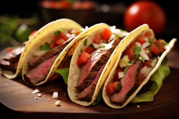 Tacos de carne a la parrilla con guacamole fresco y salsa generados