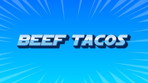 Foto tacos de carne de res en 3d texto azul