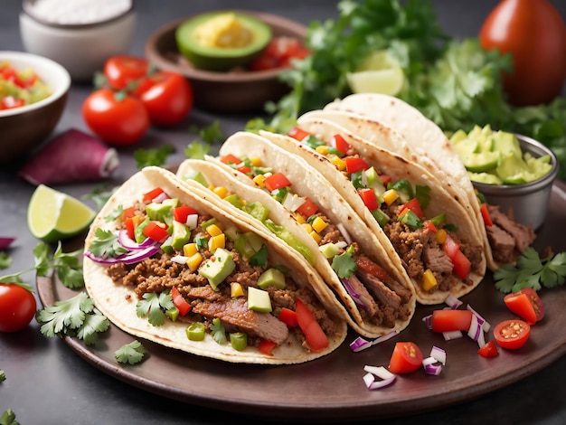 Tacos con carne y verduras Ai generado