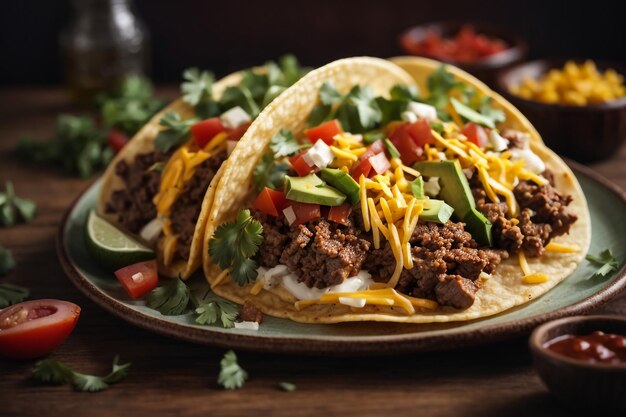 tacos con carne y verduras estilo comida mexicana