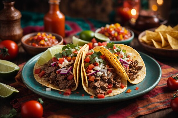 tacos con carne y verduras estilo comida mexicana