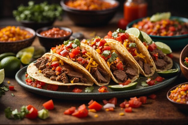 tacos con carne y verduras estilo comida mexicana