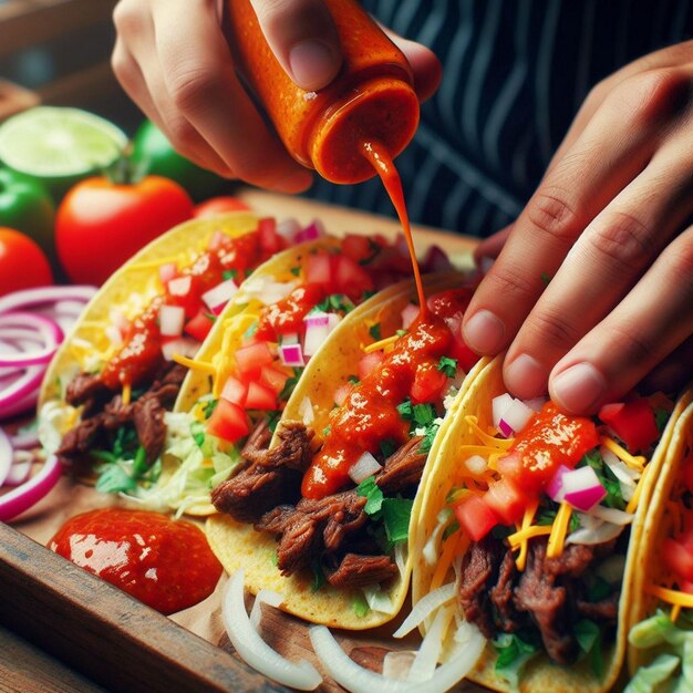 Foto tacos con carne y verduras