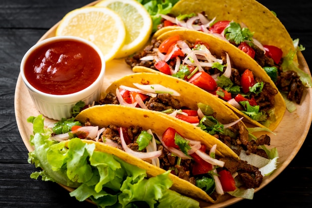 tacos con carne y verduras