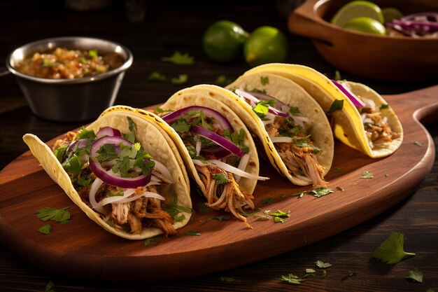 Tacos Carnitas autênticos com cilantro e cebola