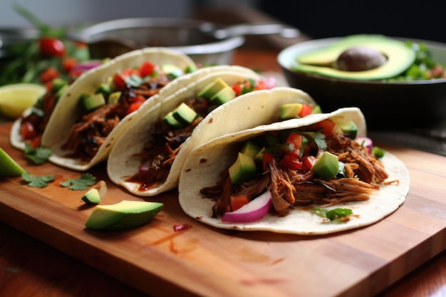 Tacos de cerdo caseros con aguacate