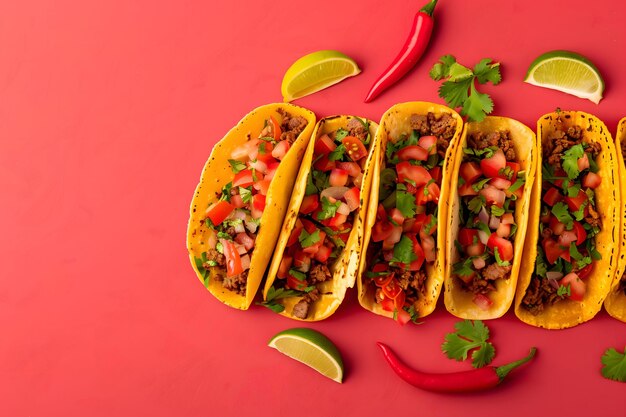 Tacos Cinco de Mayo com coberturas frescas para celebrar o Momento Mexicano