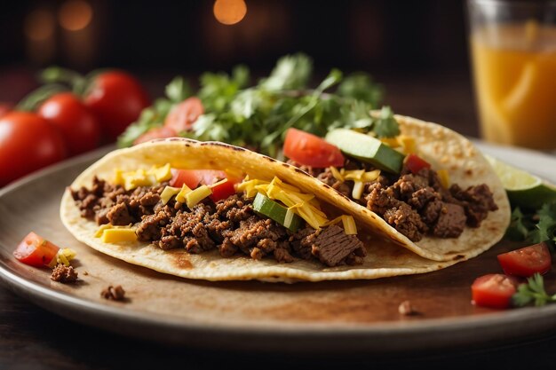 tacos com carne e legumes estilo comida mexicana