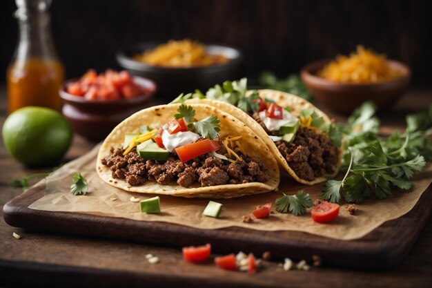 tacos com carne e legumes estilo comida mexicana