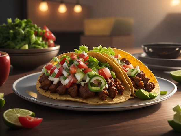 tacos com carne e legumes estilo de comida mexicana