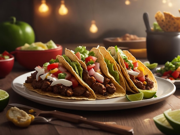 tacos com carne e legumes estilo de comida mexicana