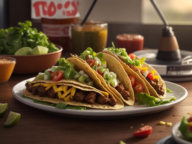 tacos com carne e legumes estilo de comida mexicana